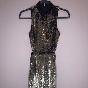 H&M Black & Gold Sequenced Backless Party Dress